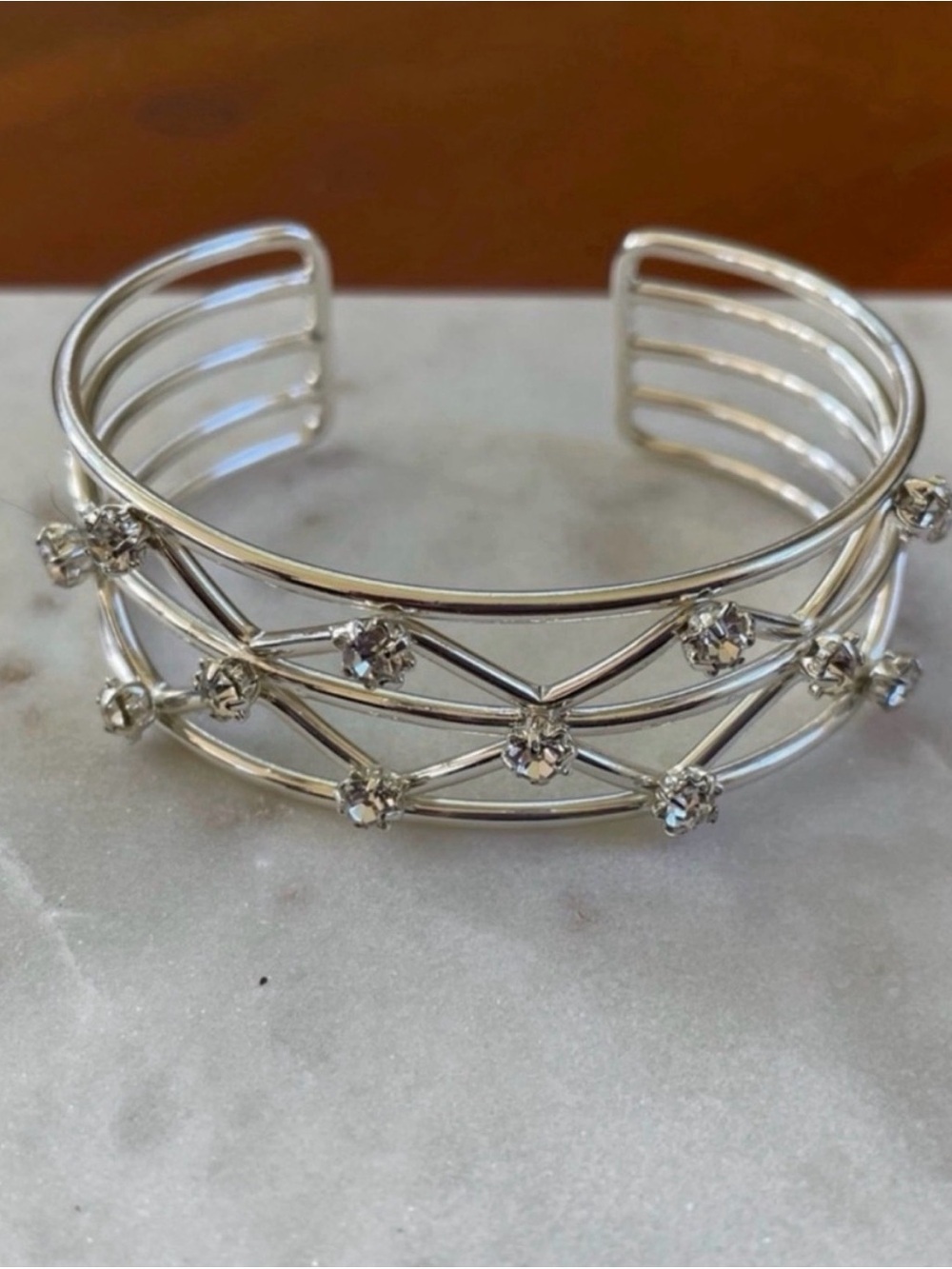 Silver Crystal Accent Open Cuff Bracelet - Women Jewelry